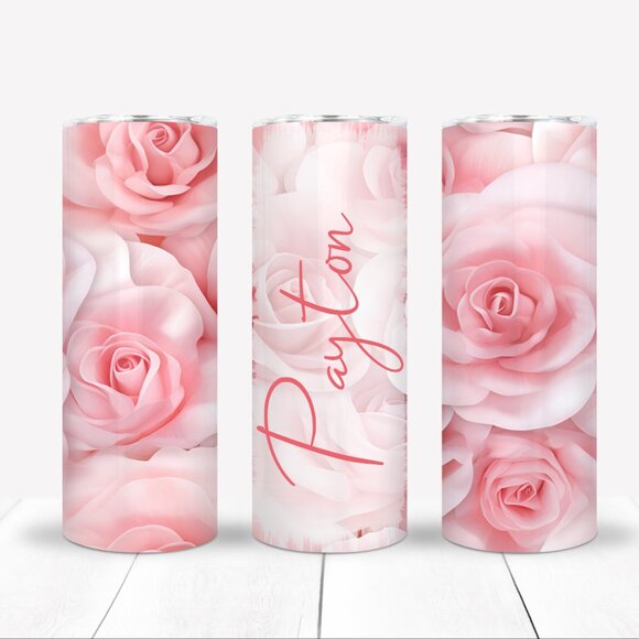 Pink Tumbler, Custom Name Romantic Floral Women Girls Mug, Sweet 16, Quincenera - Picture 2 of 5